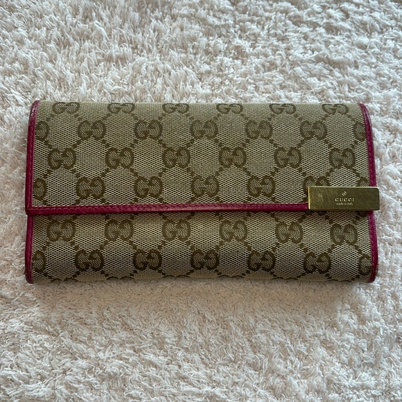 SALE🛍️ Gucci Wallet Canvas w Pink Leather - Picture 1 of 8